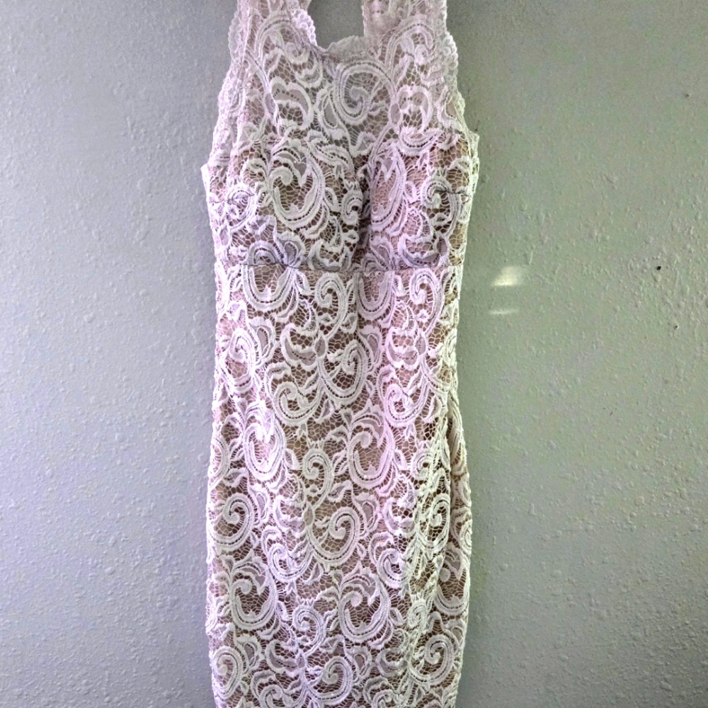 Sequin hearts ivory lace sequin party homecoming midi dress women junior size 7